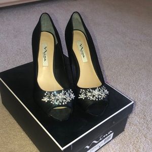 Black Nina Heels with Rhinestones